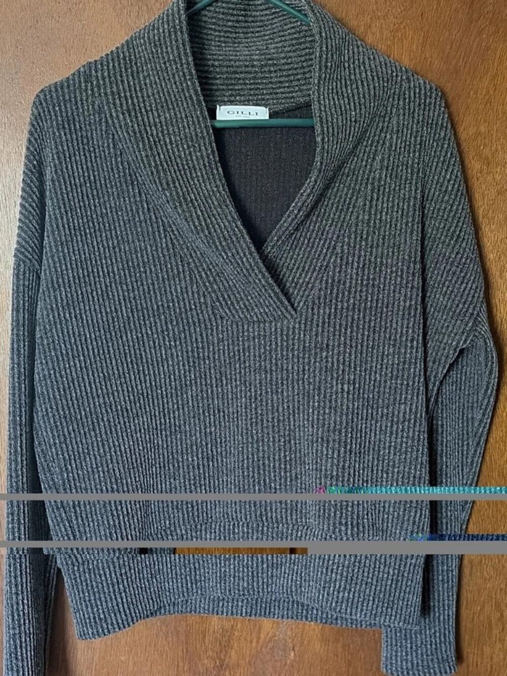 Gilli Gray Ribbed Cowl Neck Sweater Medium EUC